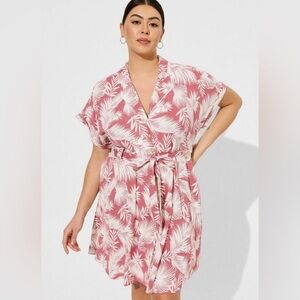 New! Torrid Shaded Palms Tropical Button Up Belted Dress